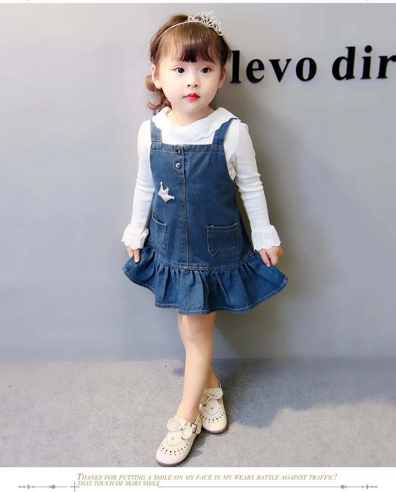 Джинсовое платье на бретелях для девочек коллекция весна 2019 года новая Корейская