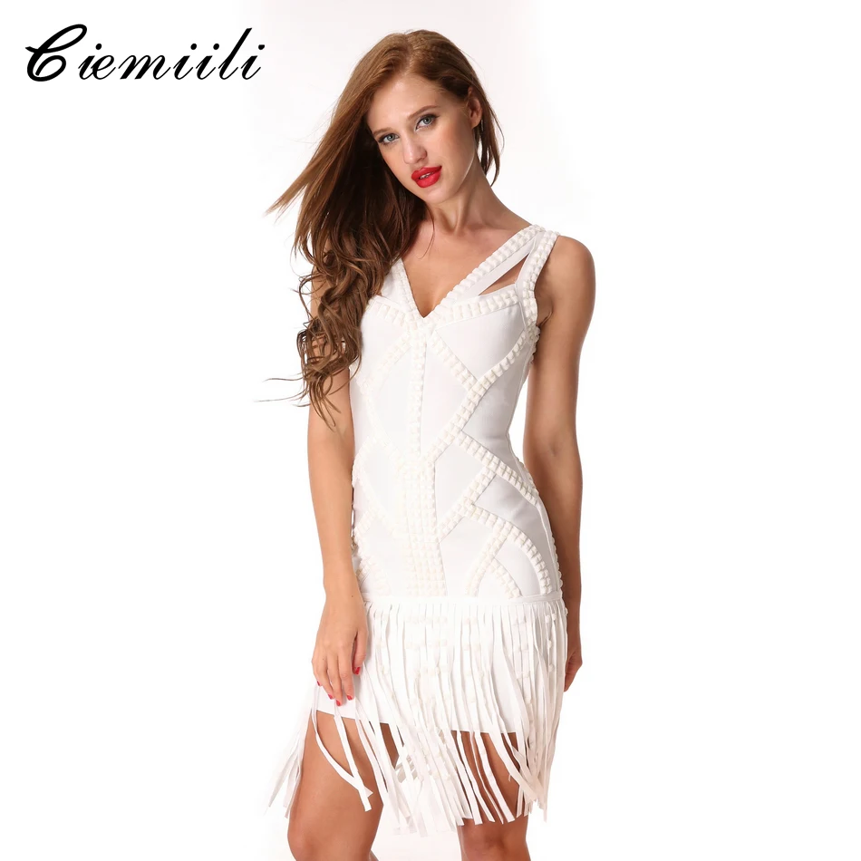 Женское вечернее платье CIEMIILI Белое Облегающее Платье с v образным вырезом без