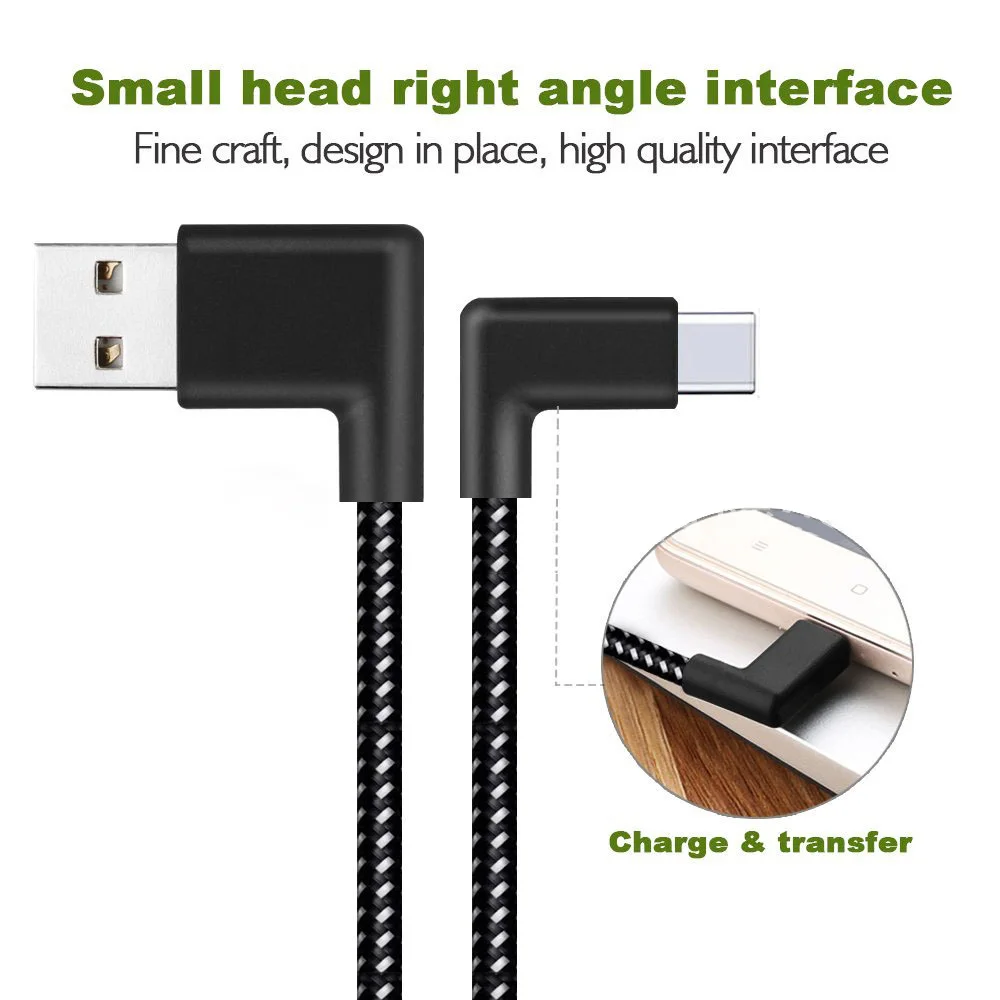 90 градусов l-образный Usb type C кабель для быстрой зарядки 20 см 1 м 2 м 2 м usb-c кабель типо c для игр для samsung Note 10 S10