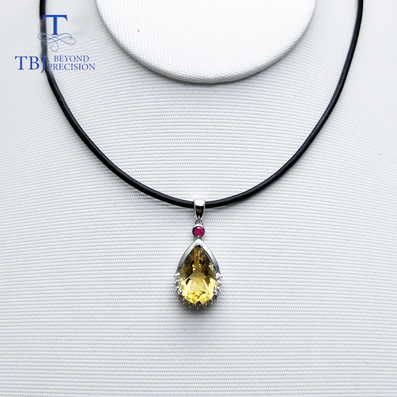 TBJ water drop shape pendant in 925 sterling silver with nautral sky blue topaz and citrine shiny for women as gift box | Украшения и
