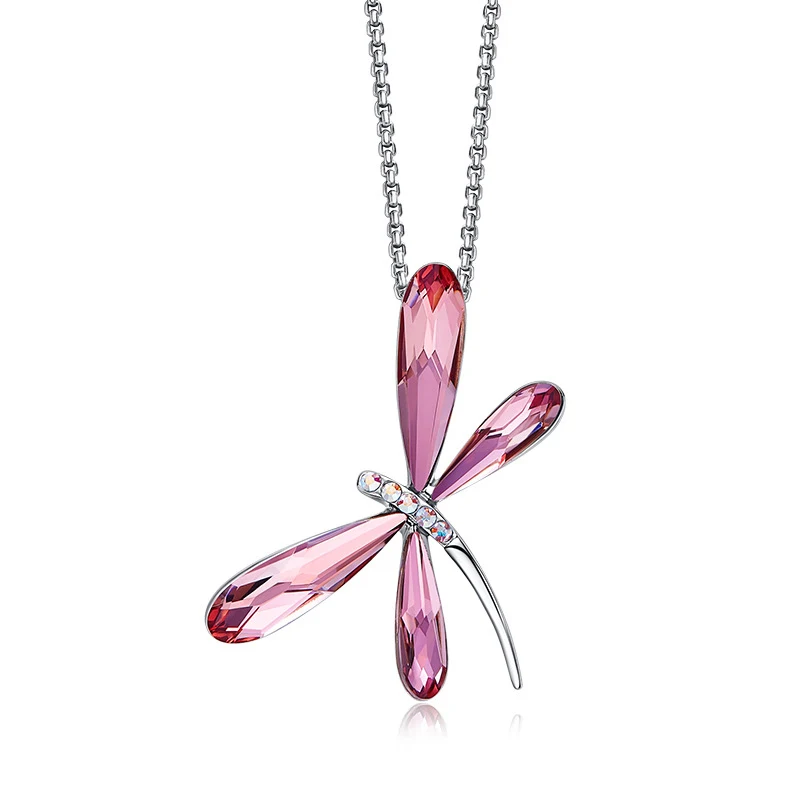 

BAFFIN Cute Pink Dragonfly Pendant Necklaces Long Chain Maxi Collars Crystals From Swarovski Fashion Jewelry For Girls Women