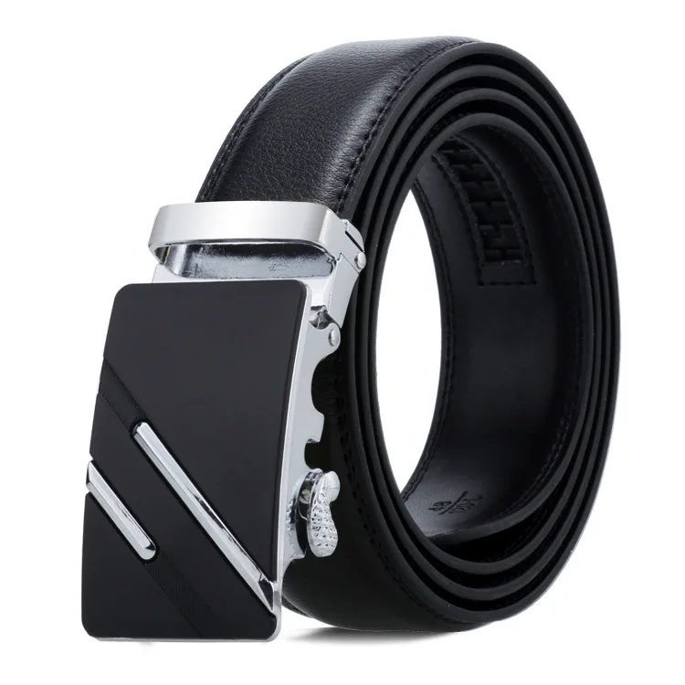 Silver A 150cm men belt with stainless steel automatic buckle for mens cow real genuine leather luxury quality brand designer belts140cm - Color: Silver A