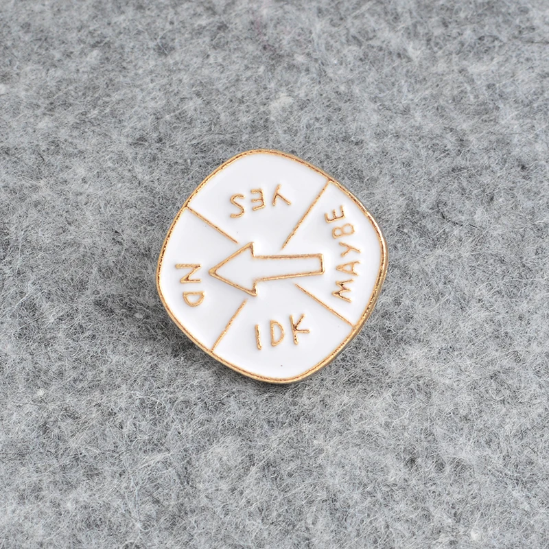 White Turntable Rotating Brooch &quotYes NO IDK MAYBE&quot Cartoon Spin Game Decision Enamel Pin Jacket Badge Jewelry Child Gift | Украшения