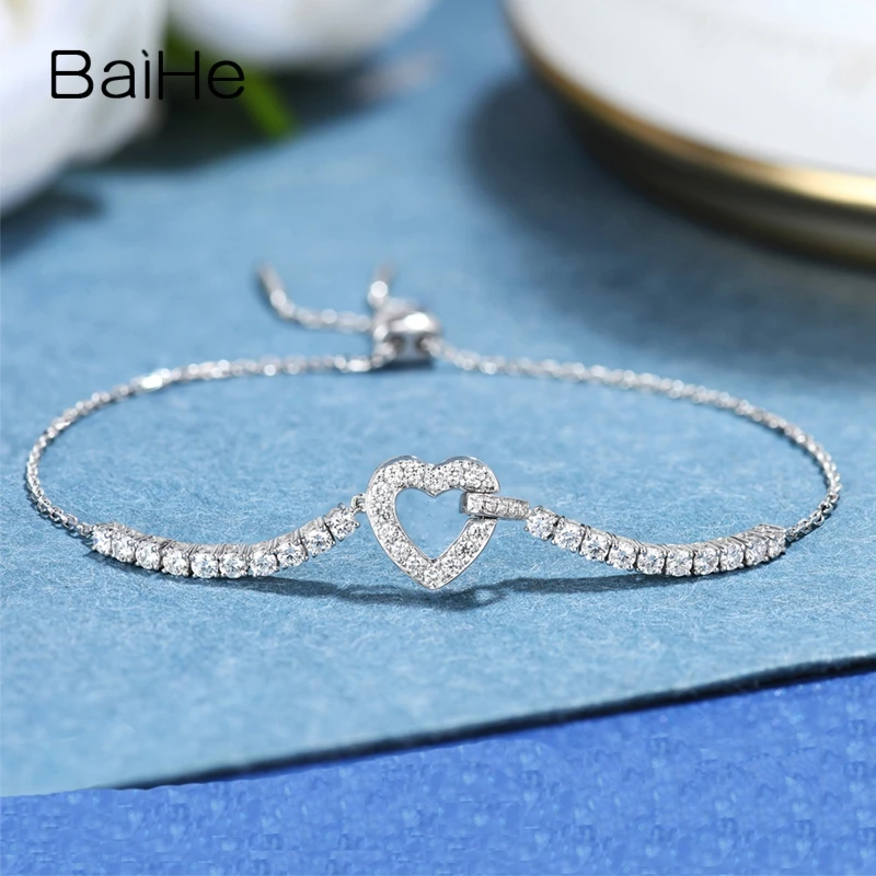 

BAIHE Solid 18K White Gold 0.68ct H/SI Natural Diamond Heart Bracelet Women Trendy Fine Jewelry Making ハートブレスレット Pulsera corazón