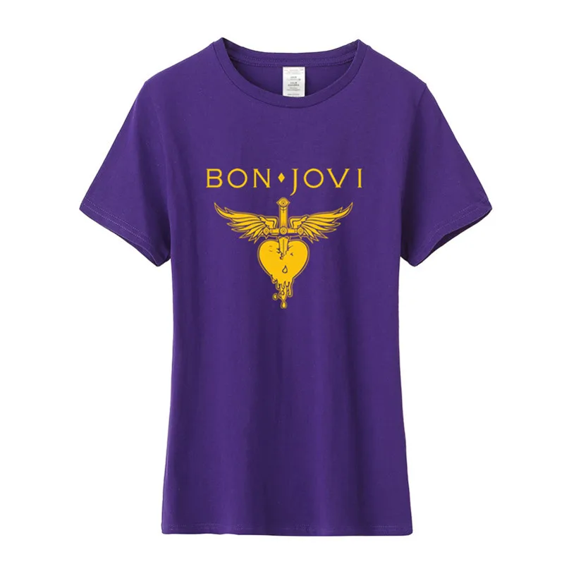 Летние модные женские туфли Bon Jovi футболка Изделие из хлопка с короткими рукавами
