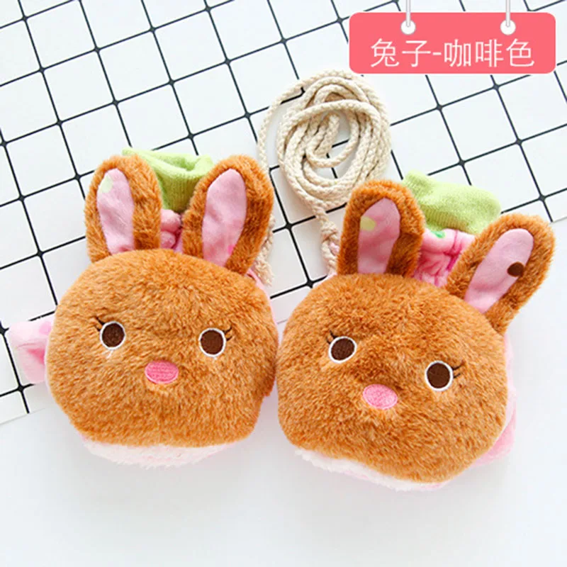 Rabbit Coffee Женские рукавицы с милым мультяшным Кроликом, обезьяной, коготь, раскладушка, без пальцев, зимние женские плюшевые толстые теплые перчатки на половину пальцев S53 - Цвет: Rabbit Coffee