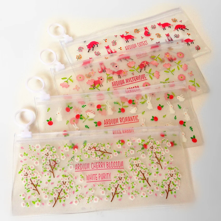 

30pcs/lot NEW Foral Animal transparent waterproof pencil bag Kawaii Ticket bag Storage bag nice gift for kids Wholesale