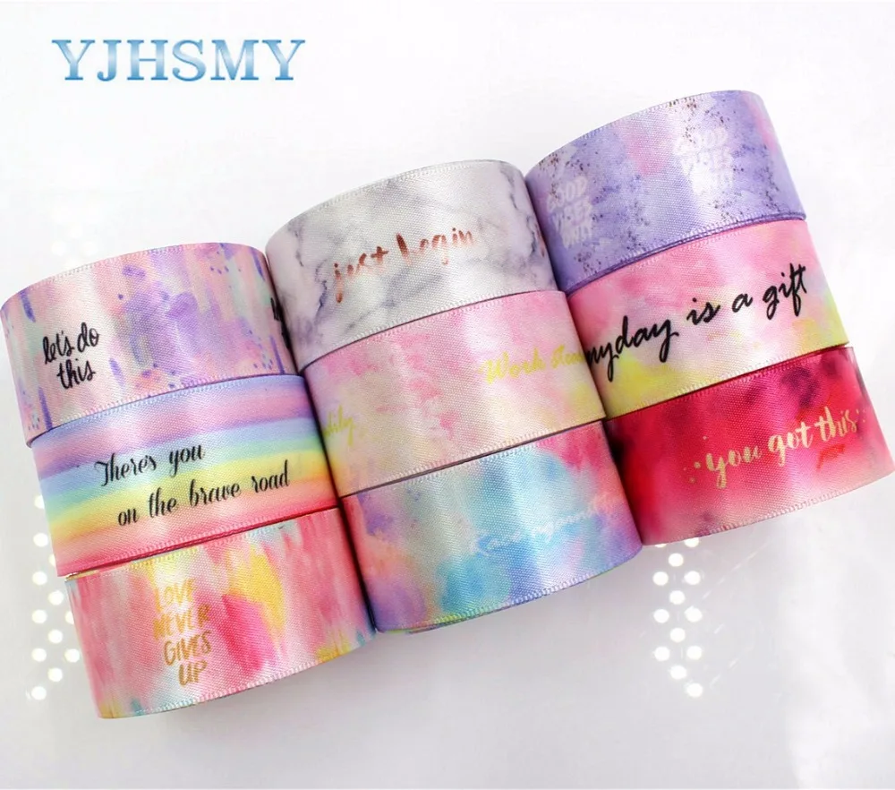 YJHSMY D 18319 1 25 мм 10 ярдов Мультфильм Цветок атласные ленты лента для шитья свадебные