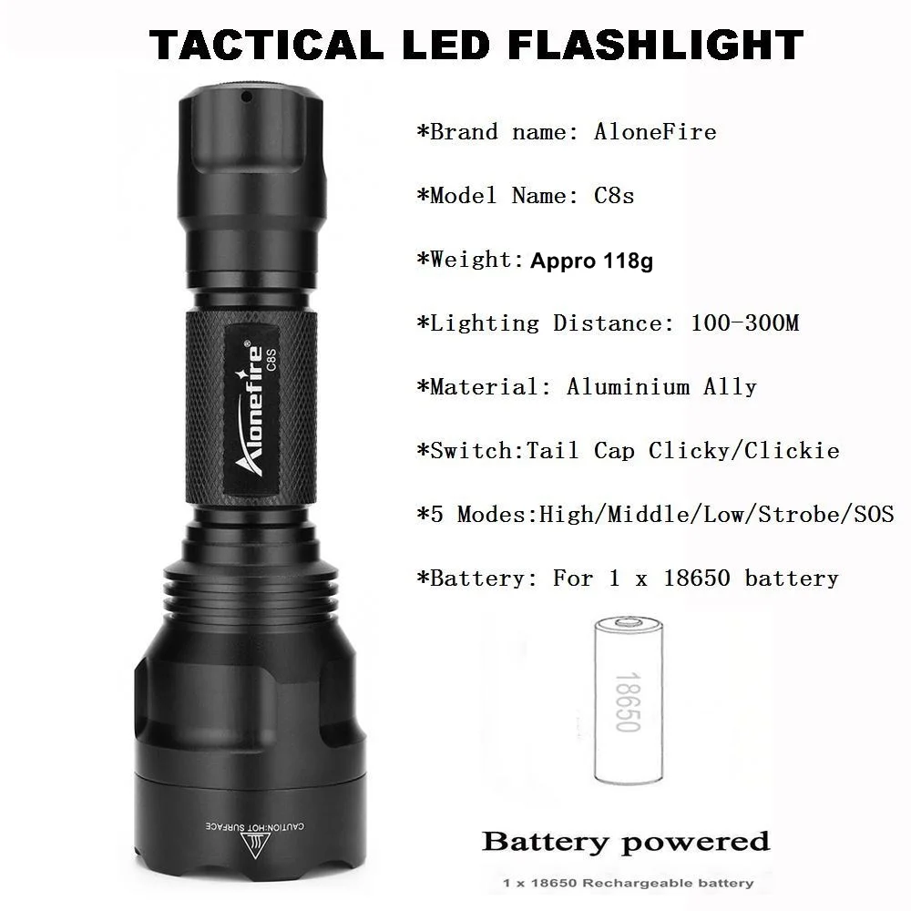 Светодиодный тактический фонарик AloneFire C8 CREE XM L2 T6 фонарь для охоты страйкбола