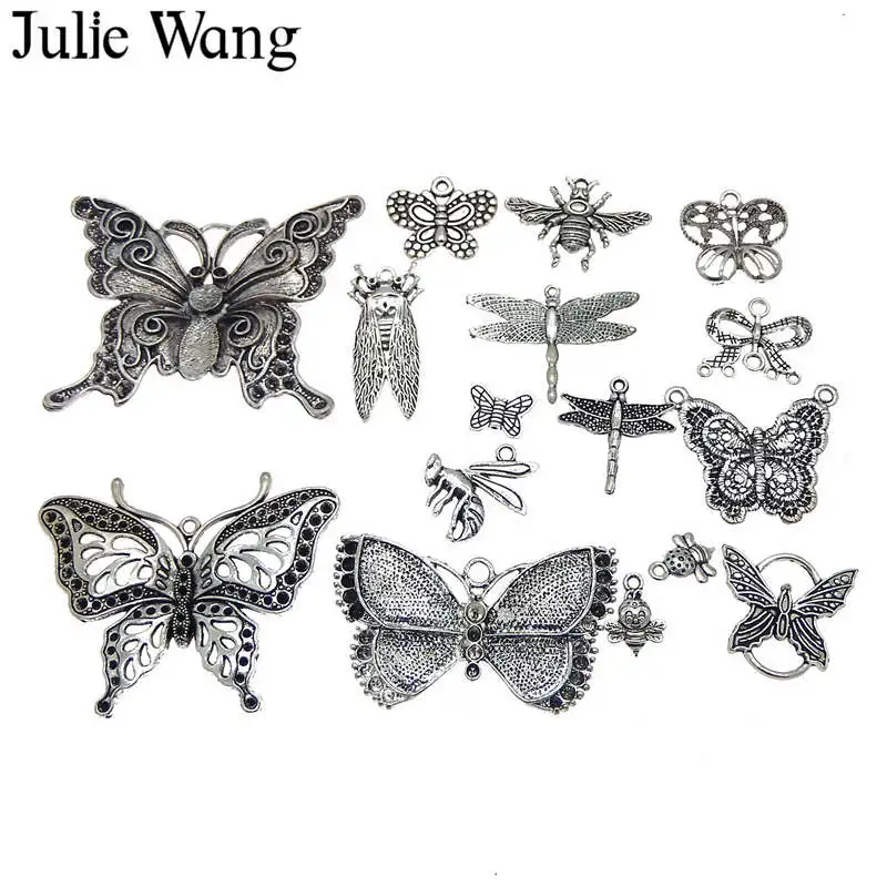 10 шт. подвески Julie Wang в виде бабочки стрекозы случайный смешанный сплав насекомое
