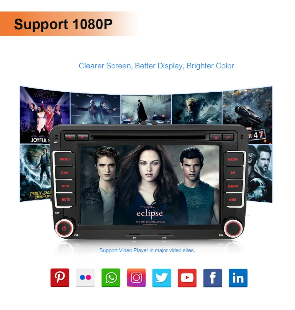 Bosion Android 9,0 " 2 din автомобильный DVD gps Радио стерео плеер для Volkswagen golf 6 passat b6 B7 Touran polo Tiguan seat leon