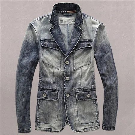 Light Blue Английские винтажные мужские джинсовые куртки, брендовый дизайнерский мужской джинсовый костюм для больших и высоких, куртка и пальто размера плюс 3XL, Мужское пальто C1479 - Цвет: Light Blue