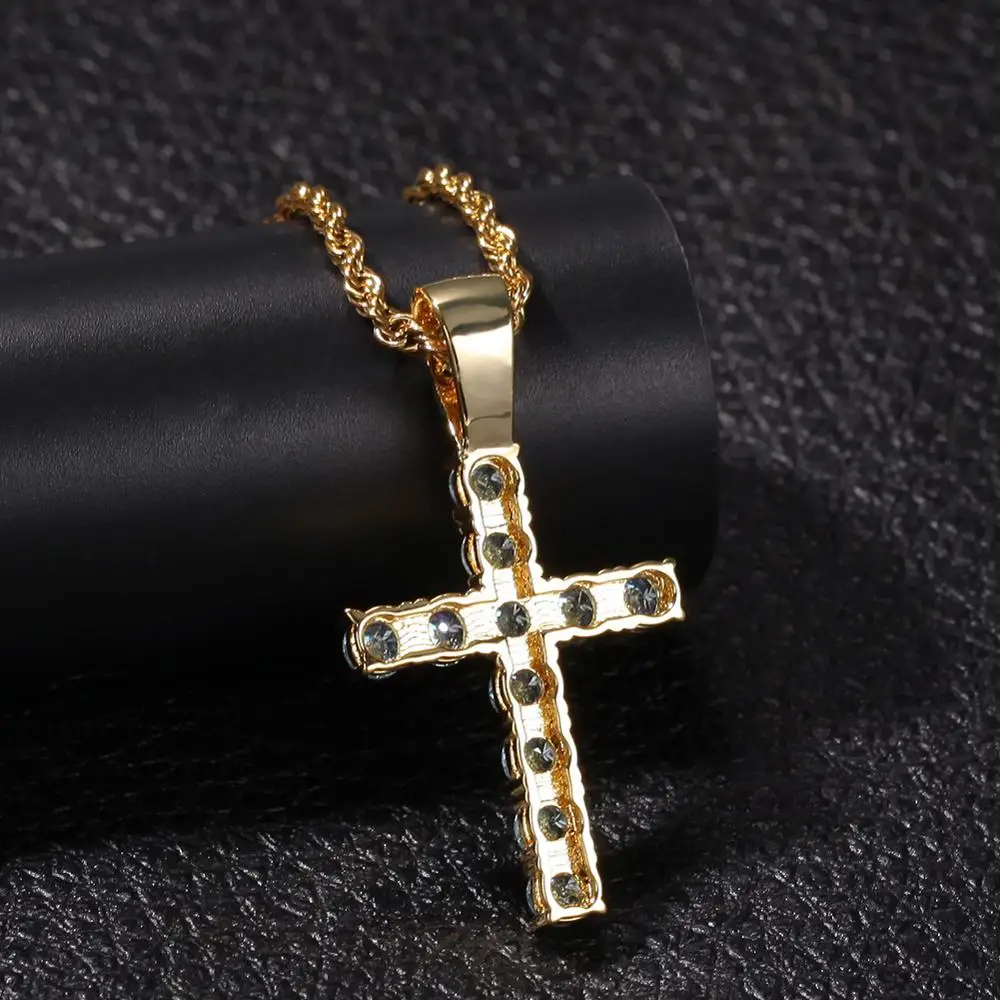 ARMNVNV Hip Hop Sky Blue Cubic Zirconia Cross Pendant Necklaces for Men Jewelry Party Decoration | Украшения и аксессуары
