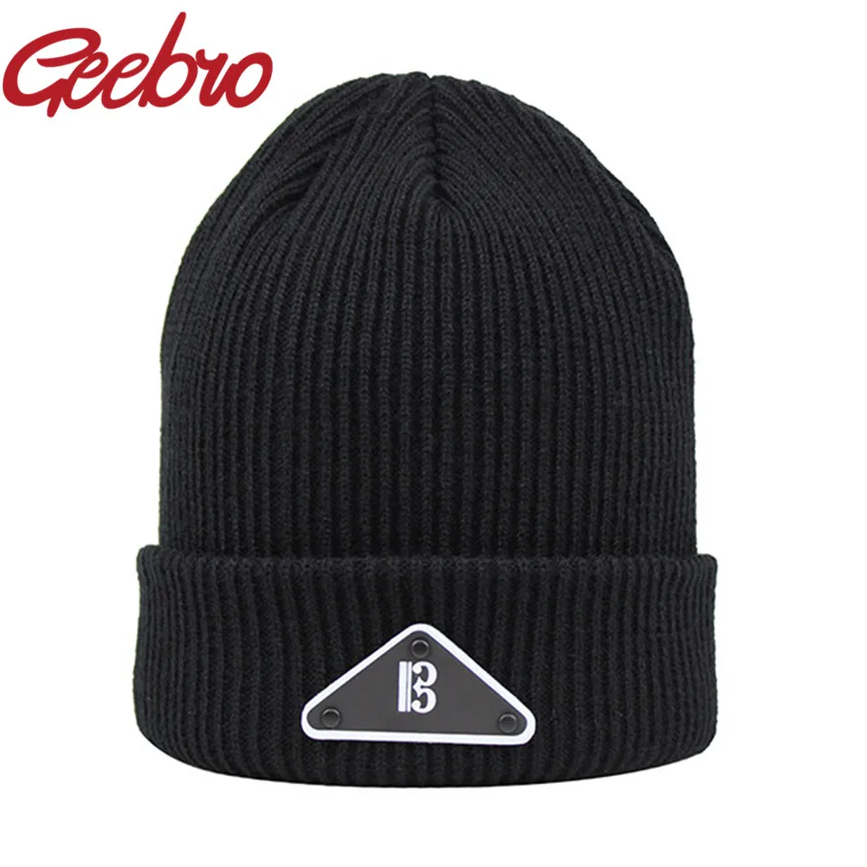 Geebro 2017 Модная вязаная шапка с надписью B парные зимние теплые лыжные облегающие