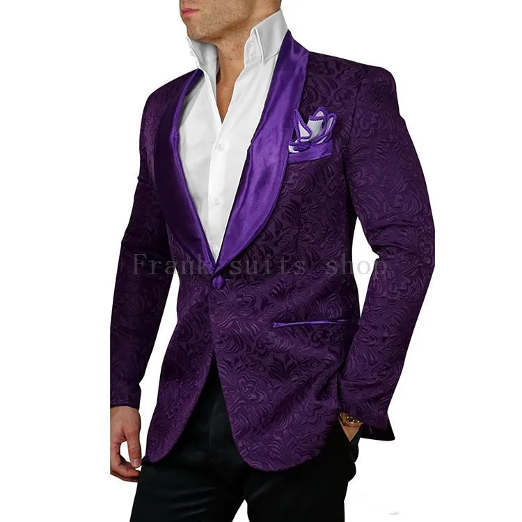 

2013 New Men jacquard pattern Suits Custom Made Purple Slim fit Groom Tuxedo Bridegroom Business Wedding Dress ( jacket+Pants)