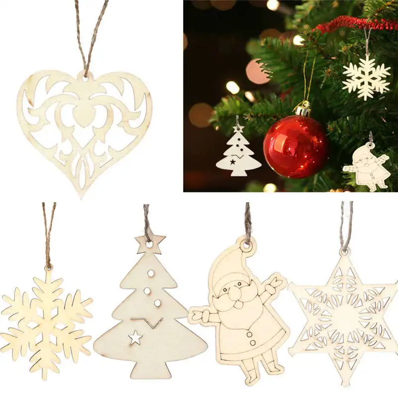 6 шт. деревянная снежинка Санта Клаус Снеговик лазерная резка Рождественская