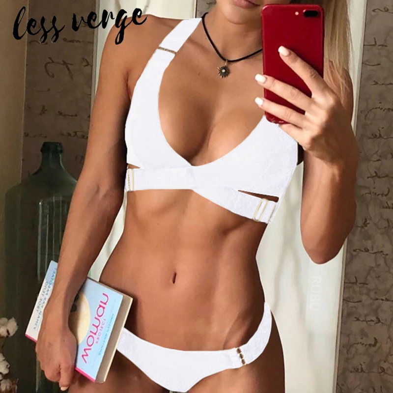 Lessverge сексуальные бандажные бикини белые костюмы из двух частей пуш ап