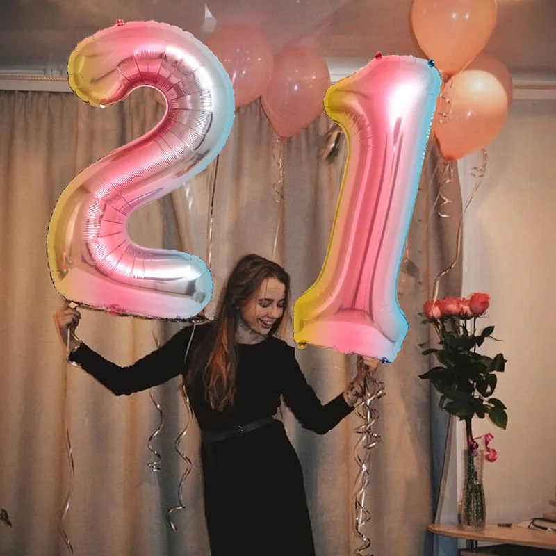 2 шт. 30 дюймов градиент цифровой алюминиевой фольги гелиевый balloon21/26/30 лет воздушный шар в форме цифры для взрослых День рождения украшения - Цвет: 21