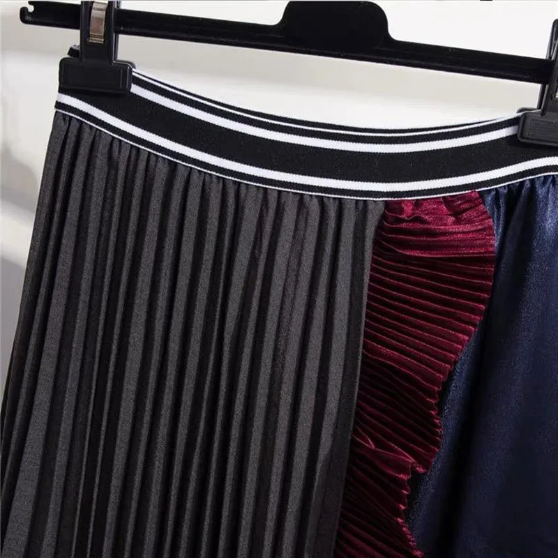 Плиссированная юбка в стиле ретро с оборками контрастная плиссированная