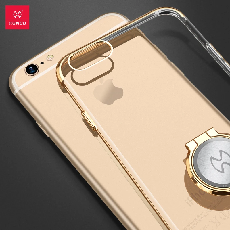 XUNDD For iPhone 6 6S 7 Plus 8 Electroplated Ultra-thin Transparent hard PC case With Ring Stand holder shell Fit Cover |
