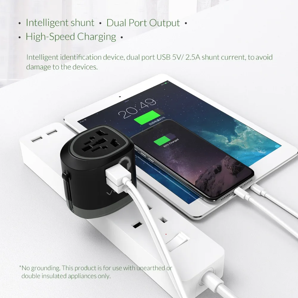 ORICO Travel Adapter Международная розетка все-в-одном 3 USB 1 Тип C 5V3. 4A Max Выход usb зарядный порт UK/AU/US/EU Plug