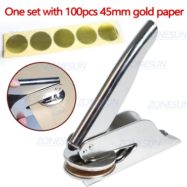 One set with gold ZONESUN ручной настольный стальной штамп печать название компании Уплотнительная Машина Тяжелая штамповочная машина пресс-форма штамп высокое давление штамп - Цвет: One set with gold