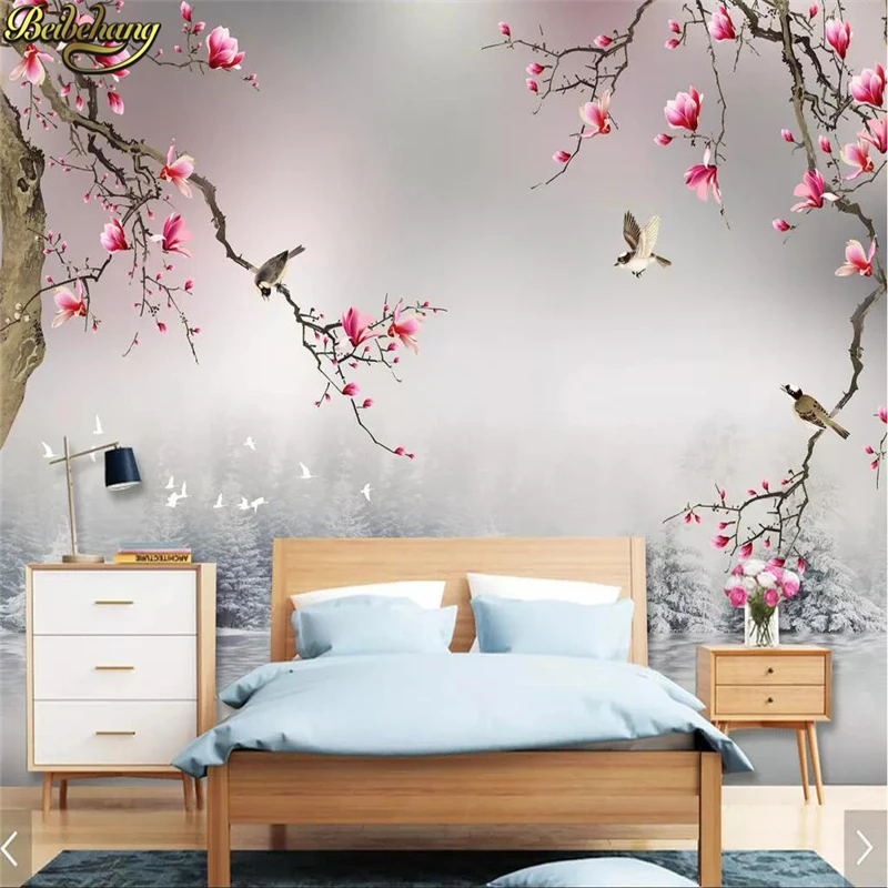 

beibehang Custom Magnolia flower bird Photo Wall Mural wallpaper for walls 3 d TV Background Wall paper Decor Murals Wallpapers