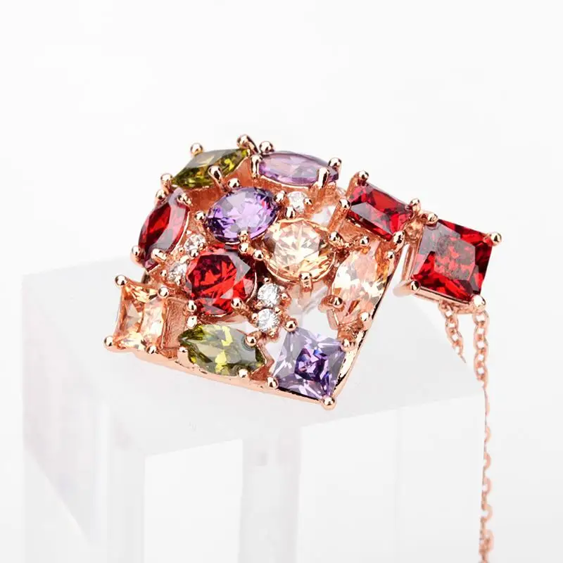 LUOTEEMI New Fashion Women Square Colorful Zircon Pendant Necklace Rose Gold Color for Anniversary Jewelry Wholesale|fashion necklace|necklace