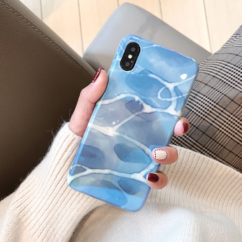 Чехол для iPhone 8 7 6 S Plus Мягкий чехол телефона силиконовый роскошный голубого цвета