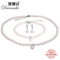 dainashi 2019 925 sterling silver natural freshwater pearl fine jewelry for women elegant earrings and necklace and bracelet set