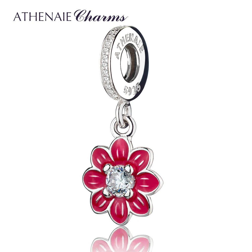 

ATHENAIE 925 пробы серебро Романтический Броши с красной эмалью в виде поэтический, цветущий Кулоны из нержавеющей стали с CZ камень с позолоченны...