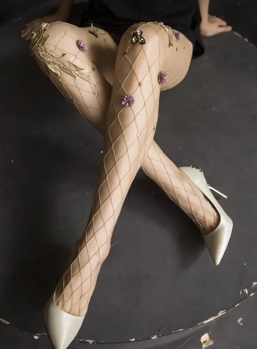 Сексуальные женские чулки ажурные колготки с цветочной вышивкой сеткой Клубные |