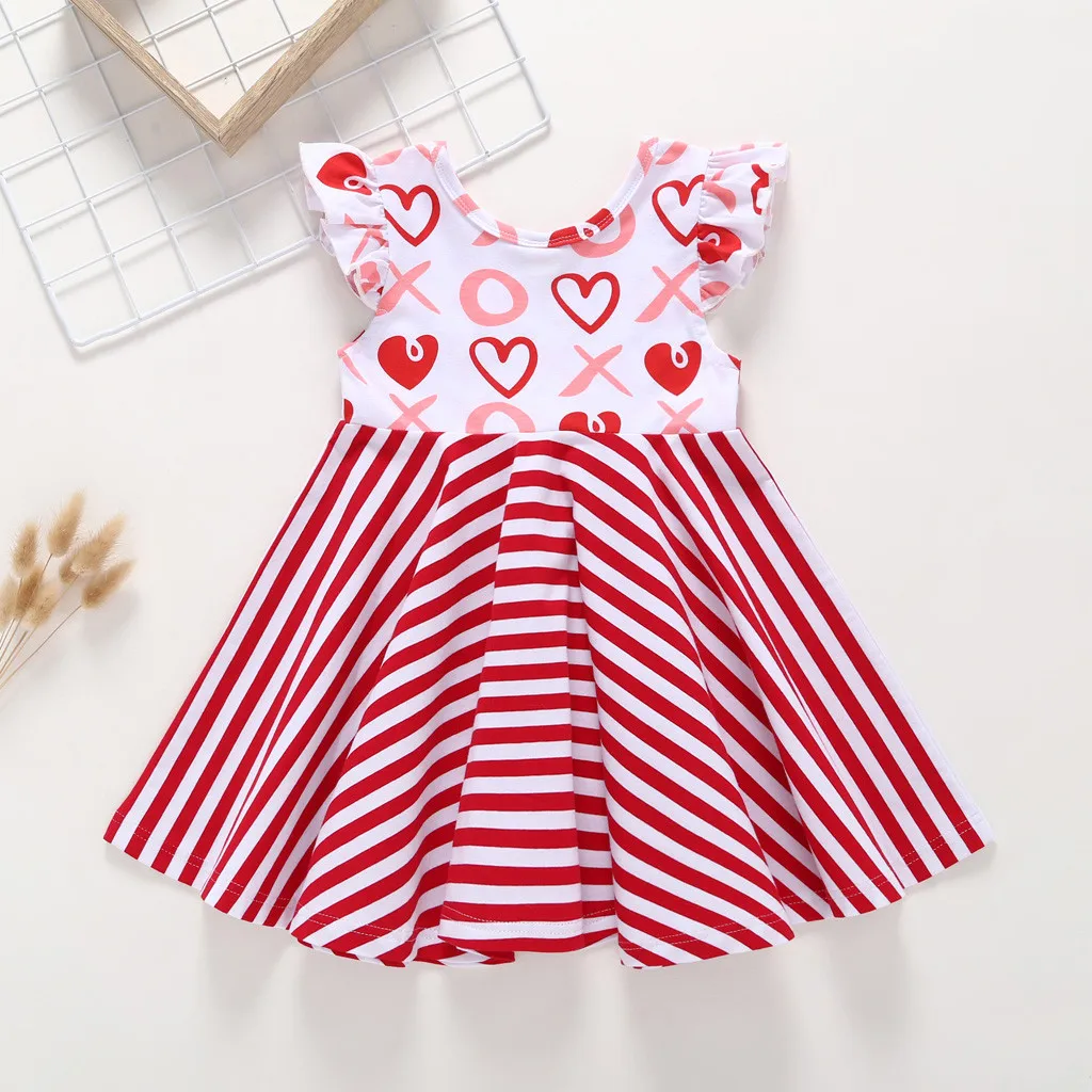 Платья для девочек платье принцессы в полоску без рукавов с принтом сердца