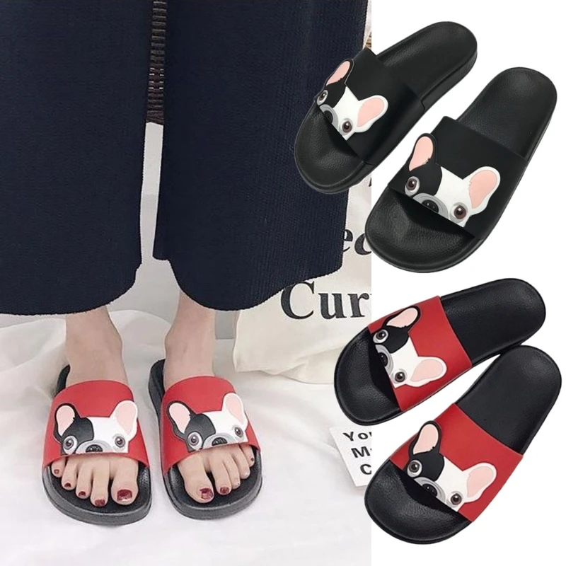Тапки женские с мультяшным принтом симпатичные пляжные тапочки слайды плоская