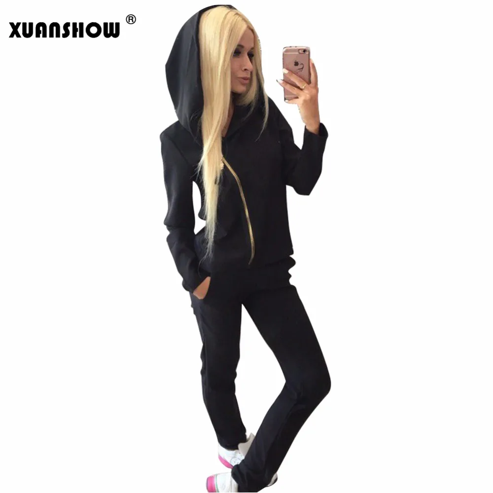Женский спортивный костюм XUANSHOW осенний на молнии толстовка с капюшоном и длинные