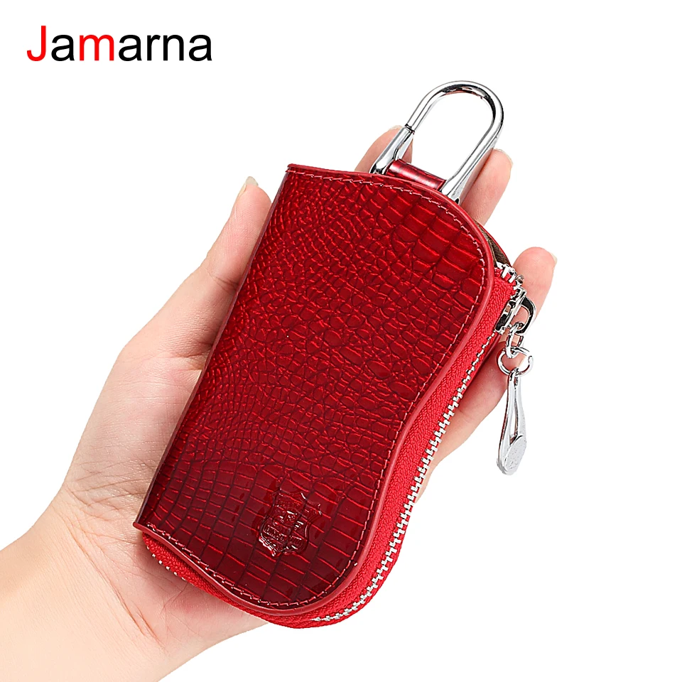 Jamarna ключница держатель для ключей из натуральной коровьей кожи с узором «крокодиловая кожа» чехол для ключей на молнии 6 брелоков фланелевая подкладка сумка для ключей от автомобиля