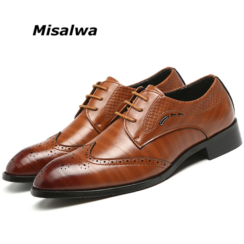 Misalwa 37-48; Прямая ; Мужские модельные туфли с острым носком; оксфорды; Мужская официальная обувь; мягкие деловые броги на шнуровке;