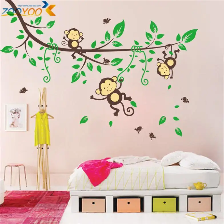 large size animal wall stickers for kids room decorations monkey owl zoo cartoon decals art diy children sticker zooyoo1213 |