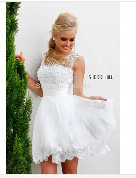 New Fashion Cap Sleeves See Through White Lace Prom Dresses 2014 vestidos de cocktail party gown | Свадьбы и торжества