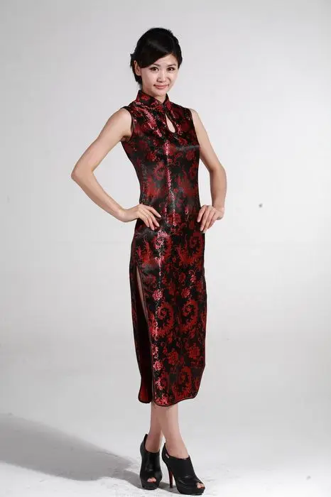 

Chinese Traditional Dress Women's Satin Long Cheongsam Size: S-2XL