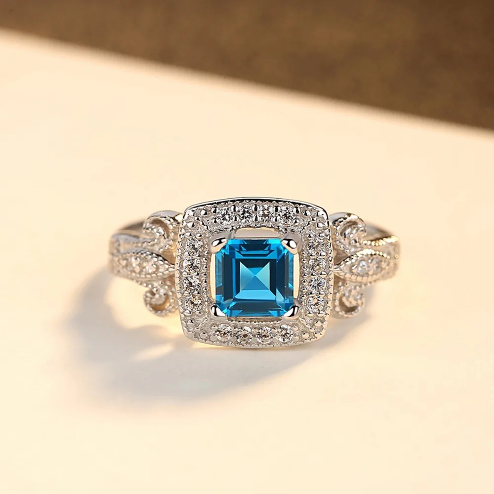 MSXNEOW Classic Luxurious Natural Sky Blue Royal Solid 925 Sterling Silver Engagement Rings For Women Wedding Charm Ring SR0077 | Украшения