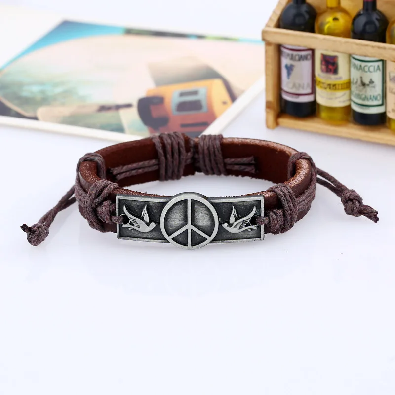 Женский и мужской браслет SamYeung коричневый кожаный ручной работы с логотипом мира