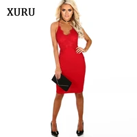 xuru new red dress womens glamorous lace cutout halter halter dress pencil sexy club party dress