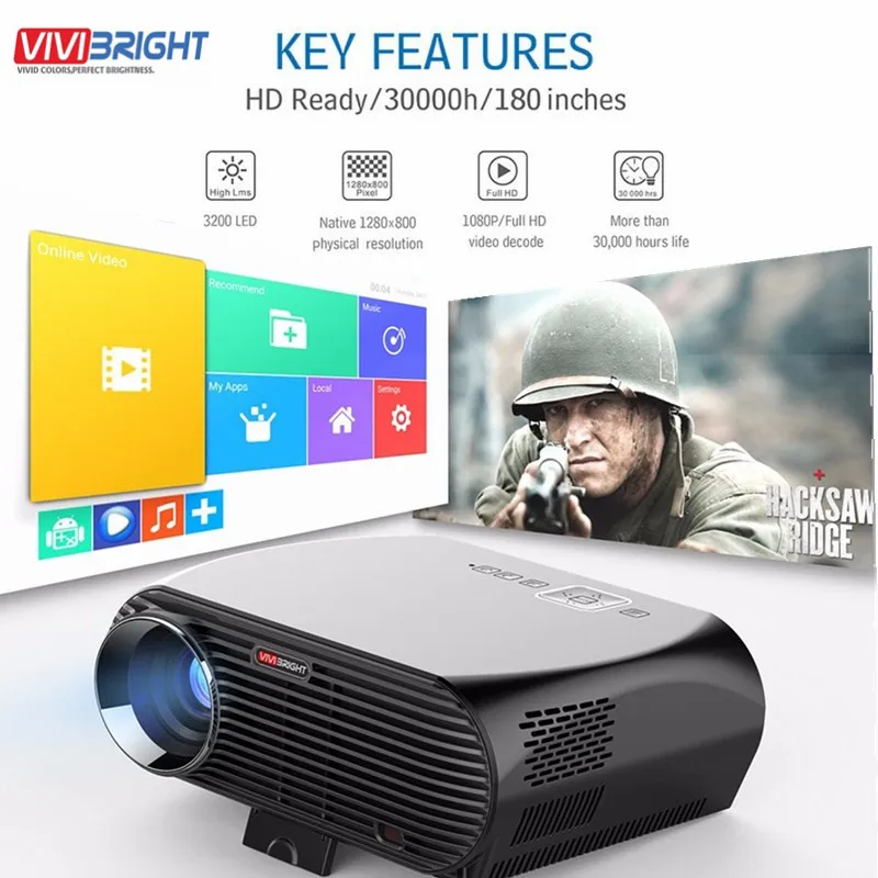 VIVIBRIGHT GP100 Android проектор Full HD 3200 люмен 1080P wifi Bluetooth светодиодный ЖК для домашнего