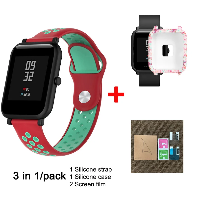 3 в 1 для Xiaomi Huami Amazfit Bip Молодежные умные часы, аксессуары для Xiaomi Amazfit, ремешок для часов, силиконовый чехол, защитная пленка