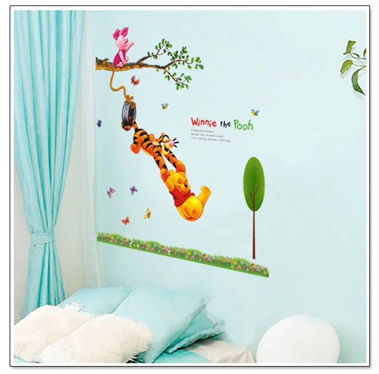 Винни Пух Тигра Дерево качели детские Wall Art Наклейки Детская искусства детские|wall