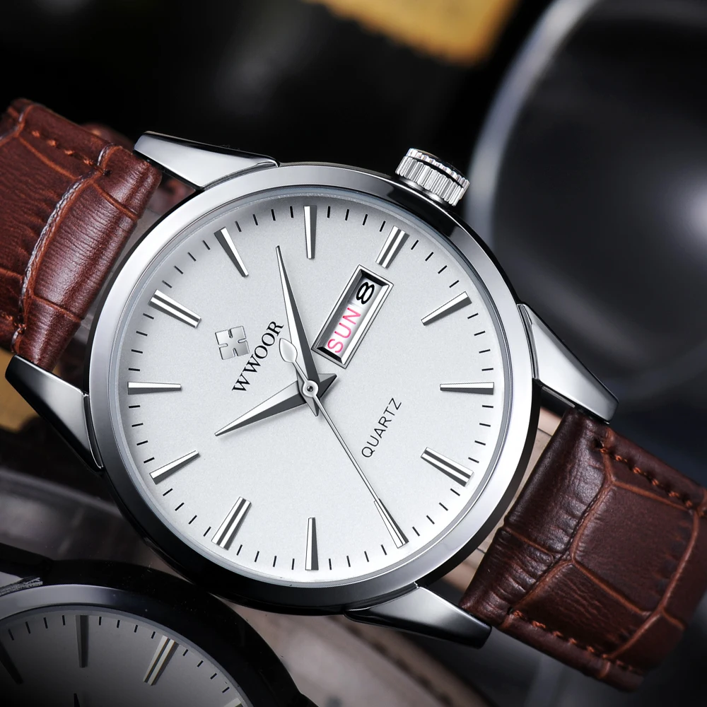

WWOOR Top Brand Military Watches Men Fashion Casual Leather Sport Quartz Watch Wristwatch Male Date Day Clock Relogio Masculino