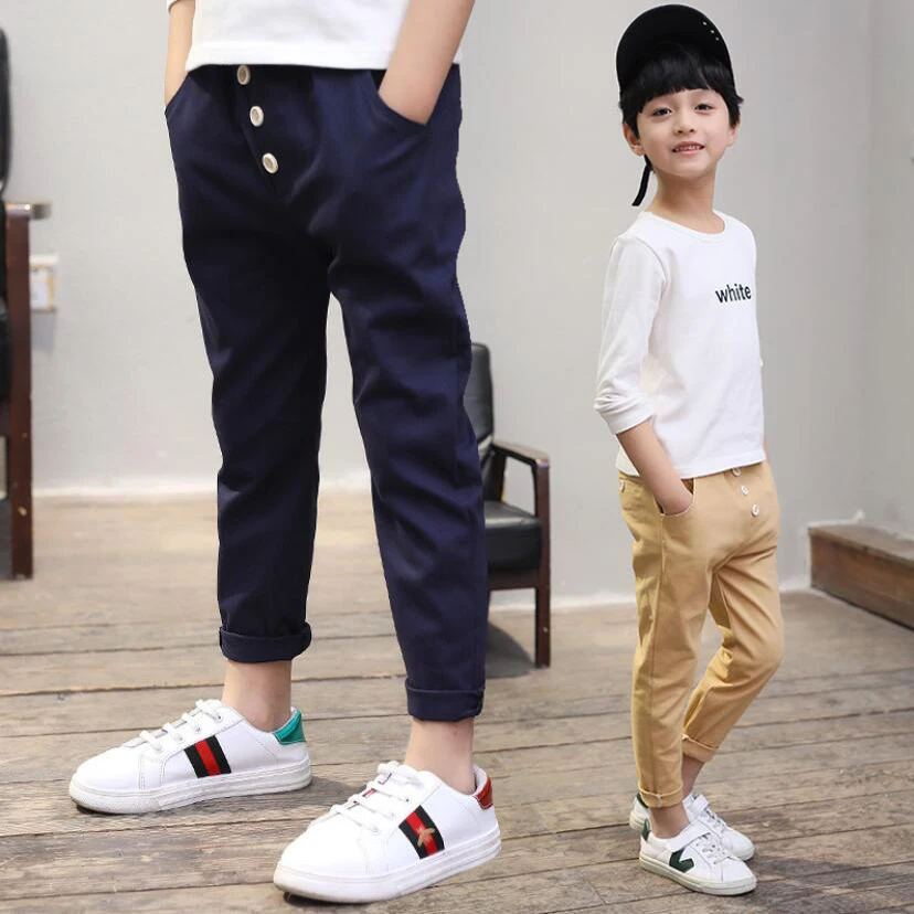 Брюки для мальчиков Дети Осень-весна полная длина повседневные штаны детская