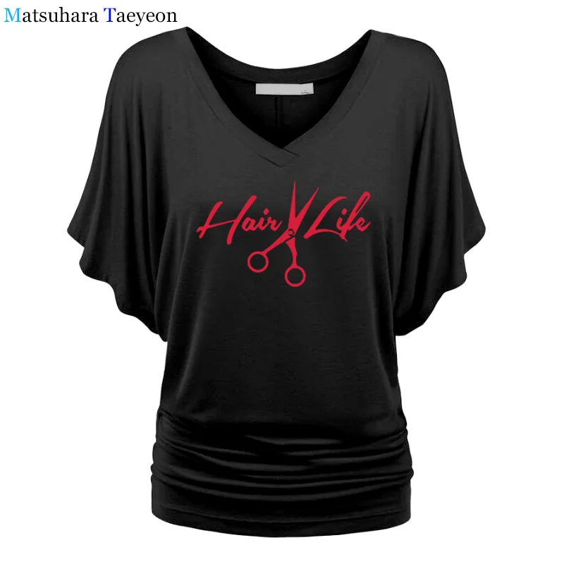 Hair Life Harajuku футболка женская с принтом летняя хлопковая с рукавом летучая мышь хип-хоп футболка с v-образным вырезом Топы Camisa t132 - Цвет: 3