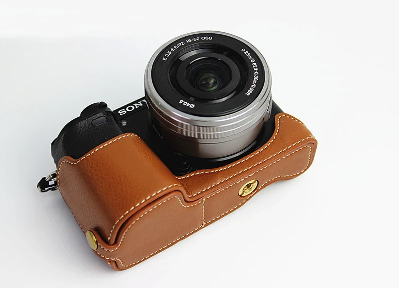Brown Color Натуральная Воловья кожа корпуса для половины камеры крышка для sony A6300 A6000 ILCE-6300 с отверстием батареи - Цвет: Brown Color